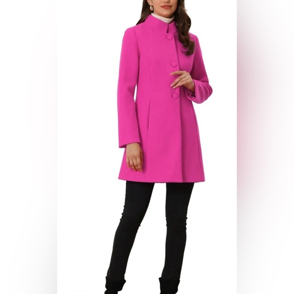 Allegra K Women's Winter Overcoat Mid Long Stand Collar Single Breasted Coat S - Picture 3 of 14